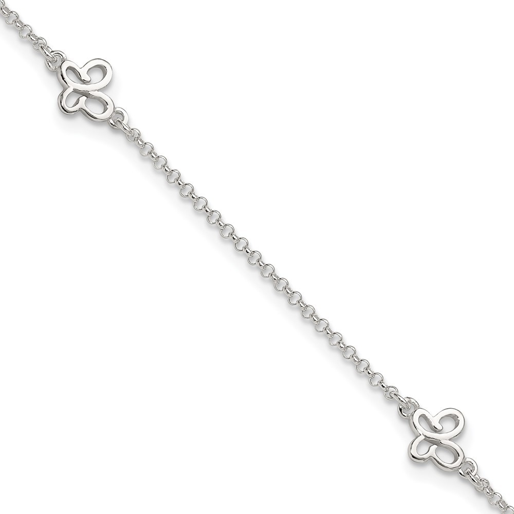 925 Sterling Silver Polished Butterfly Charm 9" Plus 1" Ext Fine Jewelry Anklet